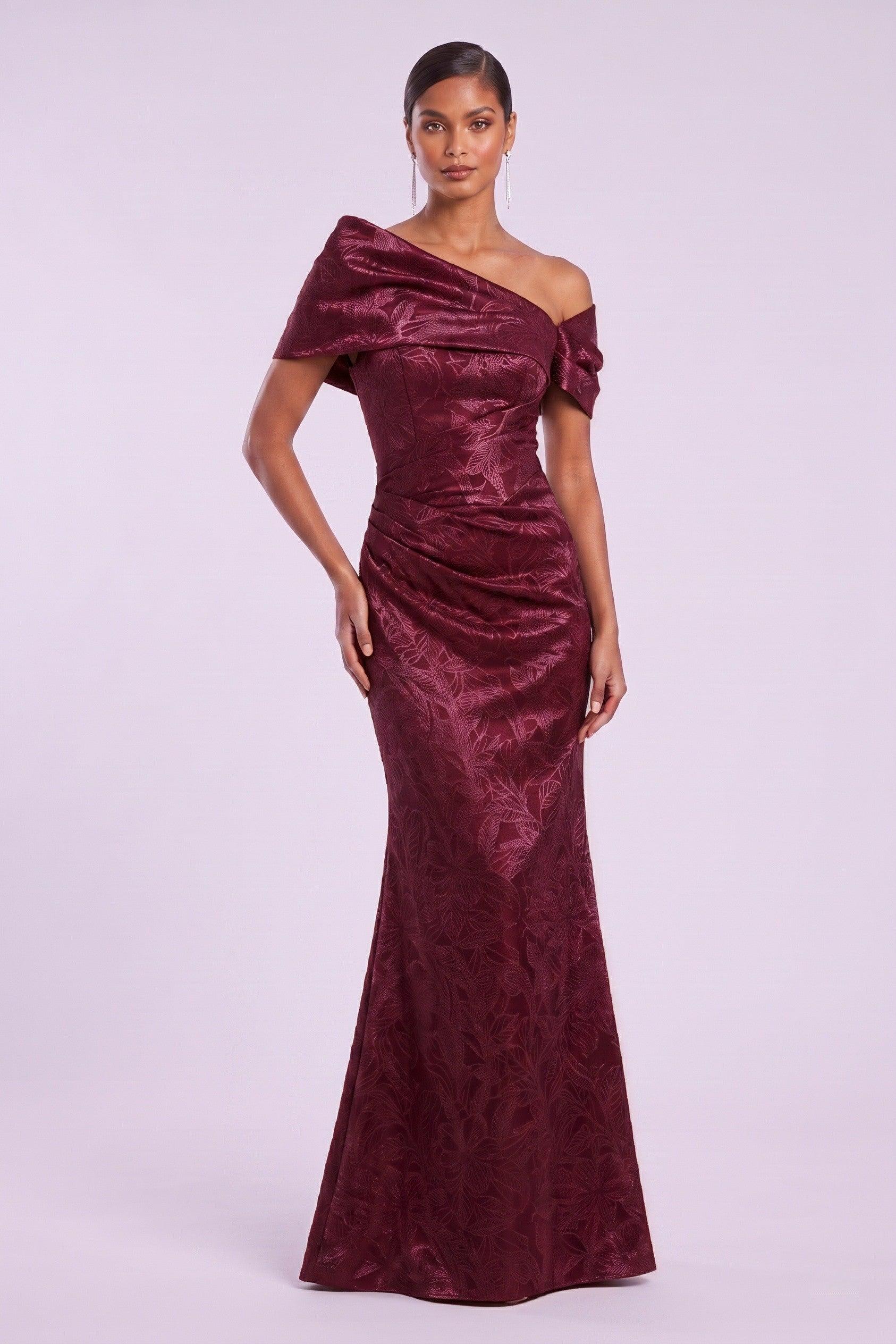 Sheath-Column Floor Length Jacquard Mother of the Bride Dress CM0487 - Wine - COCOMELODY